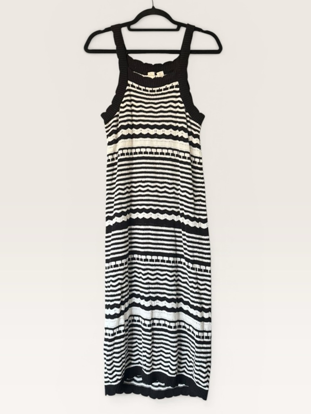 Joie Crochet Knit Black and White Stripe Midi Dress